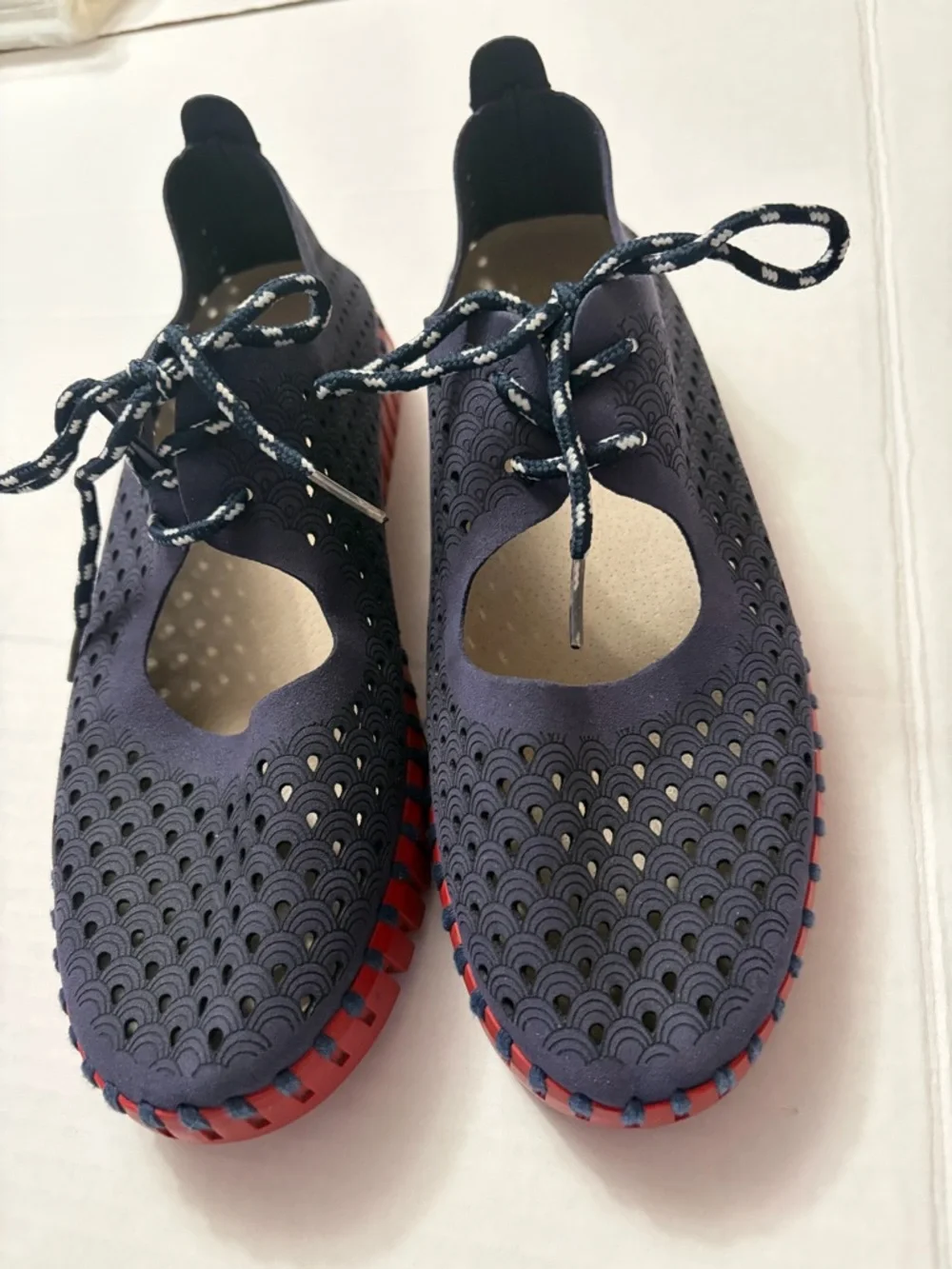 Ilse Jacobsen Tulip Tie Flats Navy Red Perforated Lace Up Comfort EU 39 US 8.5-9 - Picture 3 of 12